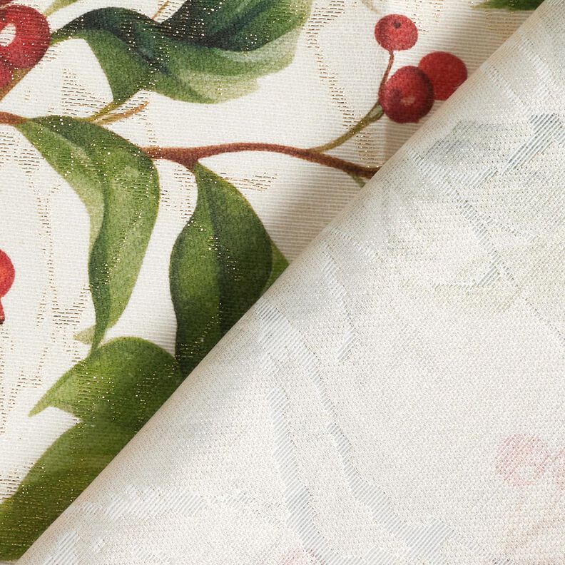 Tkanin dekoracyjna Żakard Lureks ostrokrzew – naturalny/złoto,  image number 4