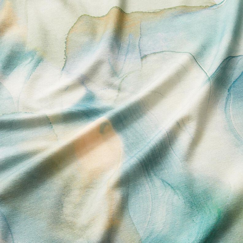 Dżersej wiskozowy we wzór marmurkowy – błękit morski,  image number 2