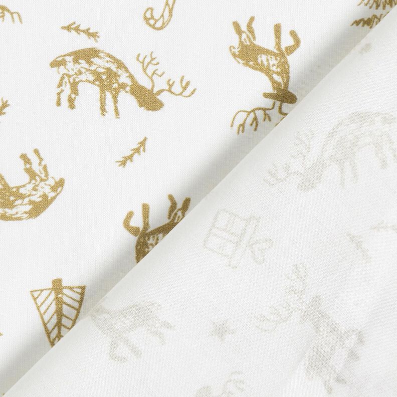 Tkanina bawełniana Kreton renifery i gwiazdy – kość słoniowa/złoto,  image number 4