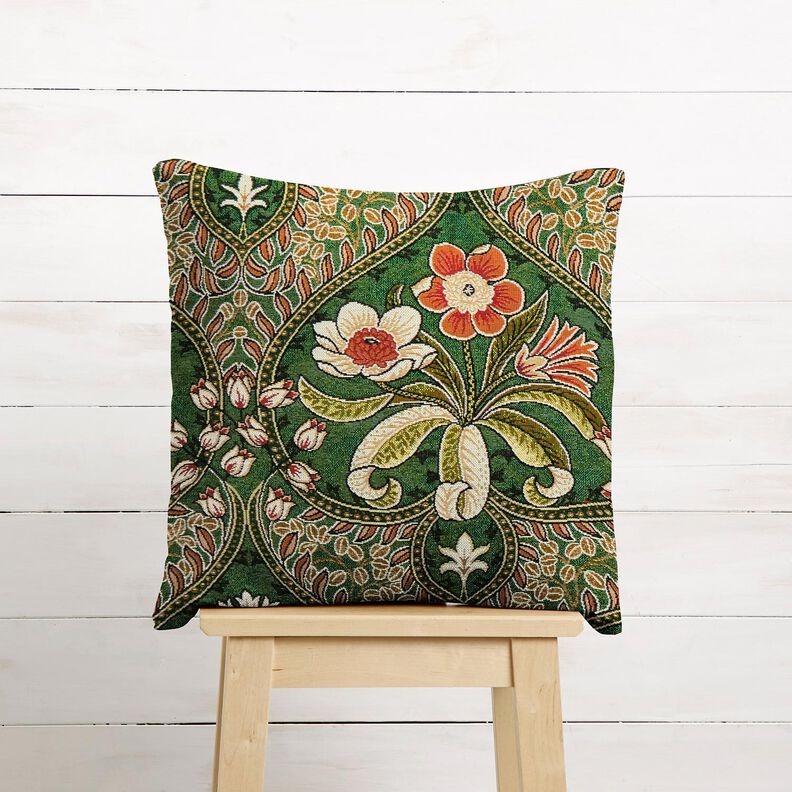 Tkanin dekoracyjna Gobelin kwiatowe ornamenty – zieleń/jasnopomarańczowy, image number 7