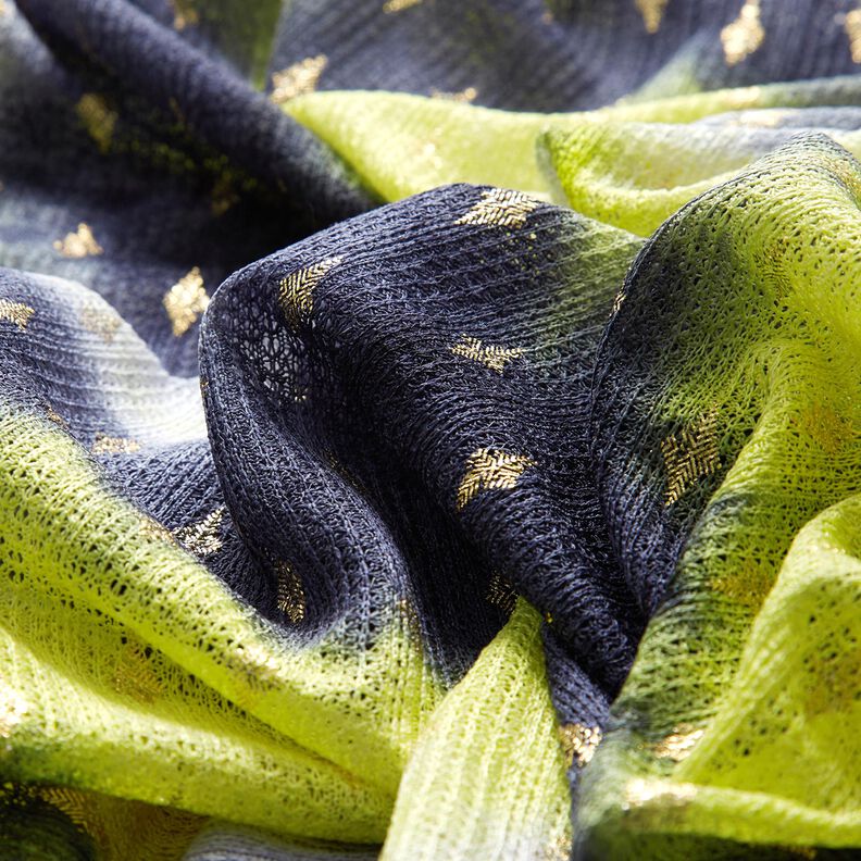Dzianinowa koronka, batik i złote romby – granat/neonowa żółć,  image number 5