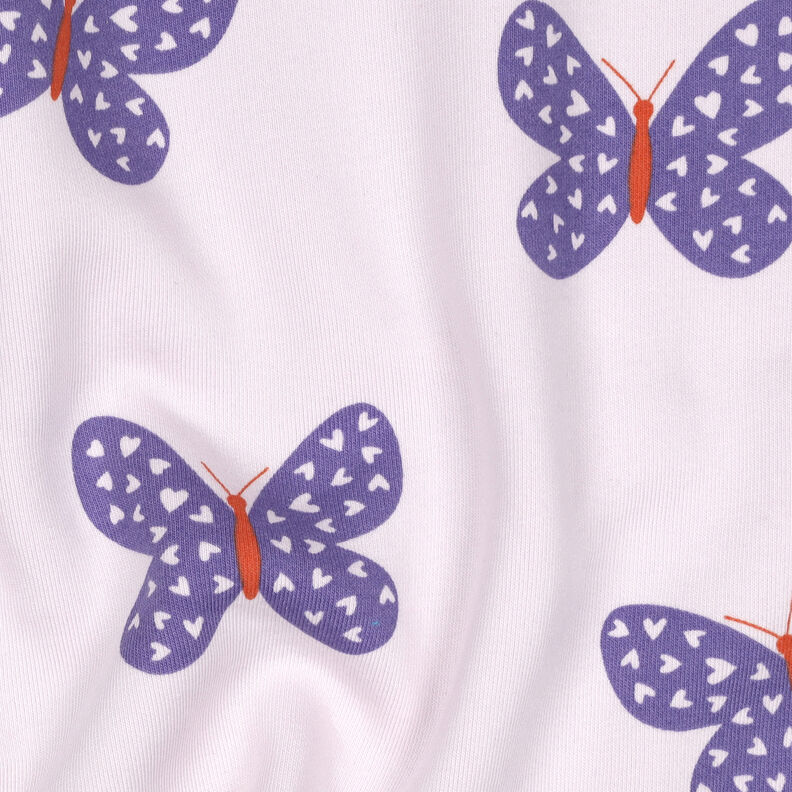 Dzianina dresowa drapana duże motyle | Poppy Fabrics – pastelowy beż/niebieska lilia,  image number 2