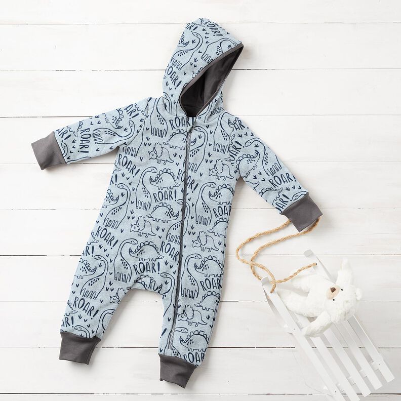 Dzianina dresowa drapana  dinozaury nadruk cyfrowy &ndash; jasnoszary,  image number 6