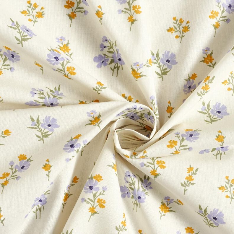 Tkanina bawełniana Kreton kwiaty mini – krem/liliowy,  image number 3
