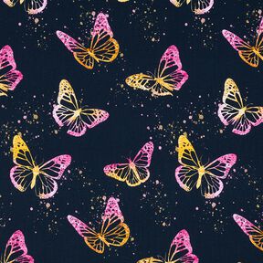 Dżersej bawełniany motyle | Glitzerpüppi – ciemnogranatowy/pink, 
