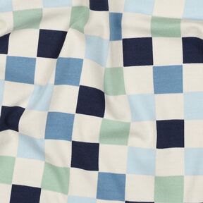 Dżersej bawełniany Kratka | Poppy Fabrics – naturalny/szary błękit, 