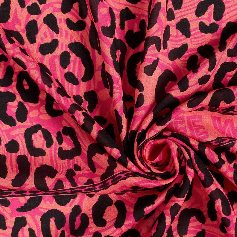 Wiskoza Woal Bordiura ze wzorem panterki i kwiatów Panel – pink/pomarańcza,  image number 4