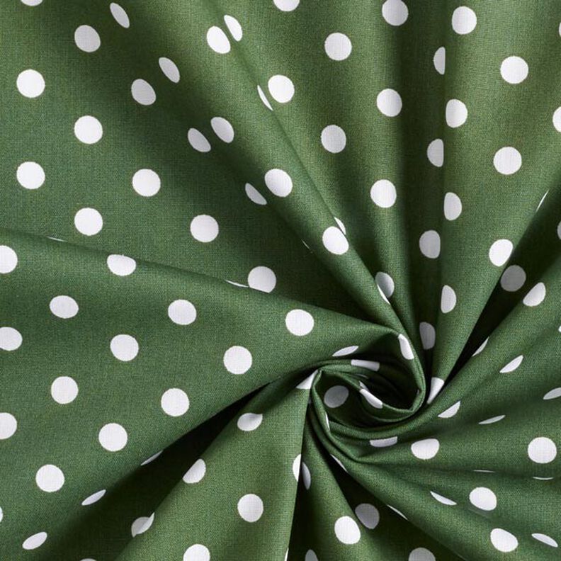 Popelina bawełniana Duże kropki – ciemna zieleń/biel,  image number 5