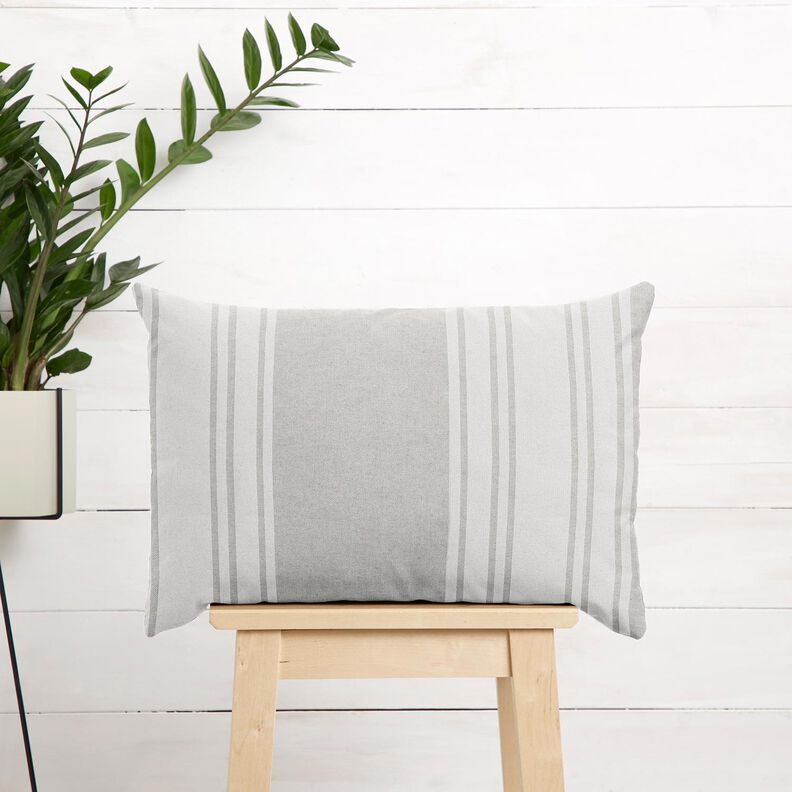 Tkanin dekoracyjna Panama Szerokie pasy – mleczna biel/mglisty szary,  image number 7