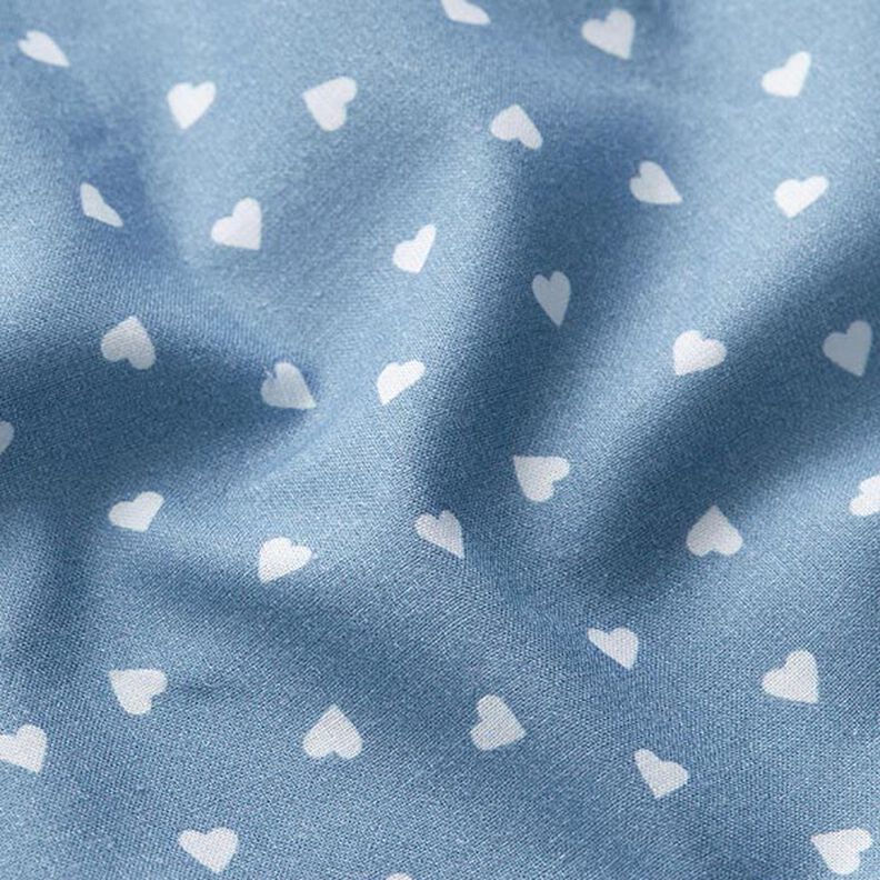 Popelina z bawełny organicznej rozproszone serca – jasnoniebieski jeans,  image number 2