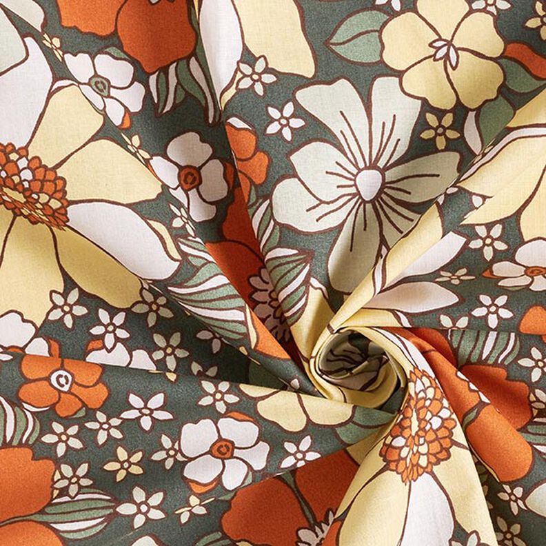 Tkanina bawełniana Kreton kwiaty retro – jasnopomarańczowy/jasna żółć,  image number 3
