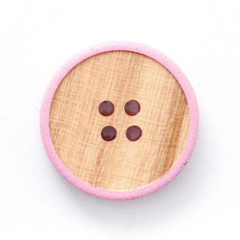 Guzik drewniany, 4 dziurki  – beż/róż,  image number 1