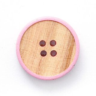 Guzik drewniany, 4 dziurki  – beż/róż, 