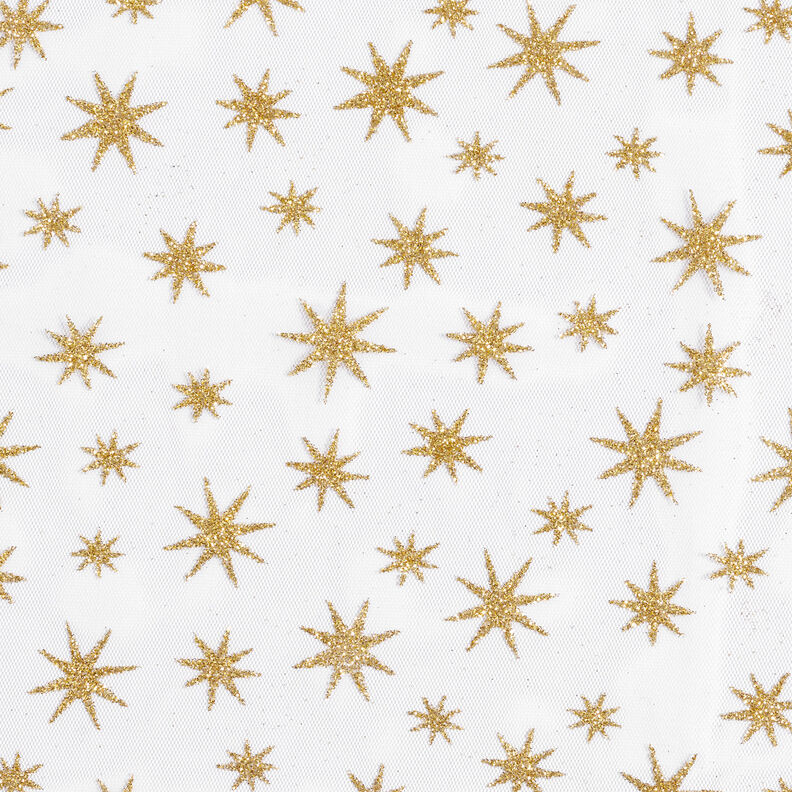 tiul w brokatowe gwiazdki – biel/złoto,  image number 1