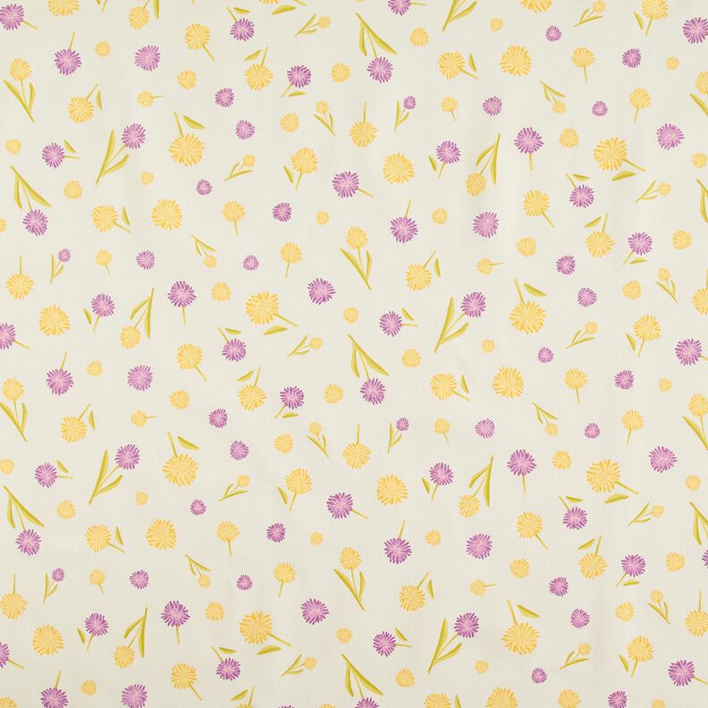 Tkanin dekoracyjna Half panama małe wiosenne kwiatki – mleczna biel/żółty waniliowy,  image number 1
