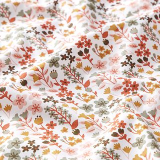 Tkanina bawełniana kreton Filigranowe kwiatki – pomarańcza/biel, 