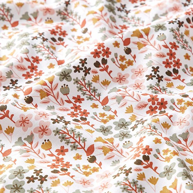 Tkanina bawełniana kreton Filigranowe kwiatki – pomarańcza/biel,  image number 2
