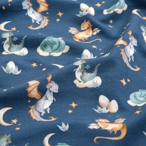 Dzianina dresowa pętelkowa French Terry śliczne smoki nadruk cyfrowy – szary błękit, 