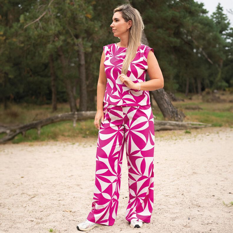 Tkanina na bluzki strecz, w geometryczny wzór | Poppy Fabrics – purpura/nerkowiec,  image number 5