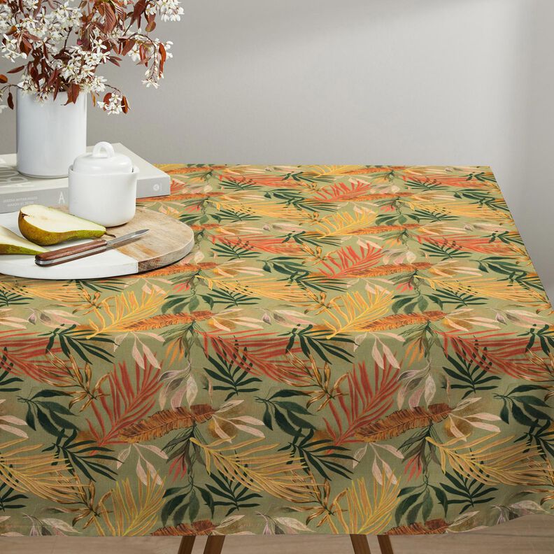 Tkanin dekoracyjna Half panama cyfrowe liście palmowe – jasny khaki,  image number 7
