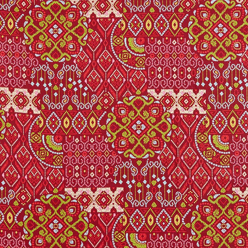 Tkanin dekoracyjna Half panama nowoczesny wzór etno – czerwień karminowa,  image number 1