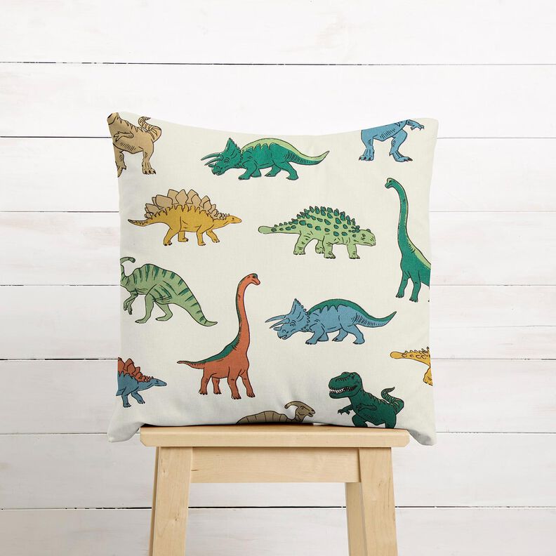 Tkanin dekoracyjna Half panama wyraziste dinozaury – mleczna biel/ciemna zieleń,  image number 5