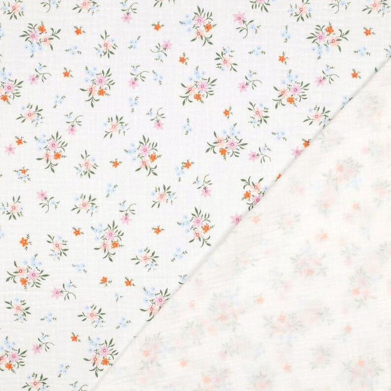 GOTS Muślin / Tkanina double crinkle urocze kwiatuszki  | Poppy Fabrics – kość słoniowa/pomarańcza,  image number 4