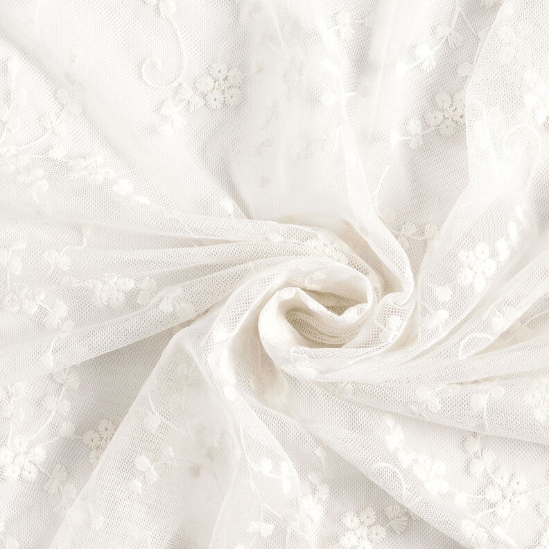 Koronka tiulowa w kwiatki – biel,  image number 4