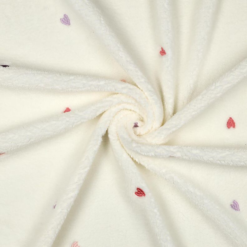 Puszysty plusz haftowane serca | Poppy Fabrics – kość słoniowa/różowy, image number 3