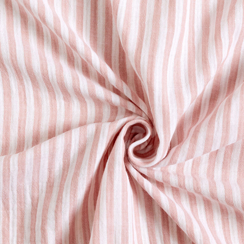 Muślin / Tkanina double crinkle Materiał dwustronny paski – stary róż/biel,  image number 4