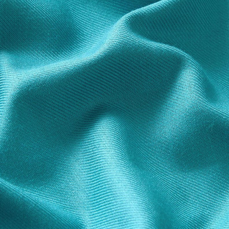 Tkanina na bluzki z mieszanki bawełny z wiskozą, jednokolorowa – turkus,  image number 2