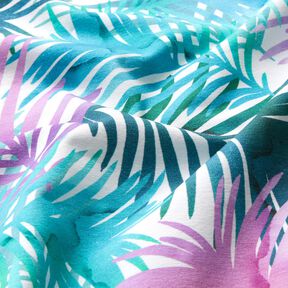 Dżersej bawełniany kolorowe liście palmowe | Glitzerpüppi – biel, 