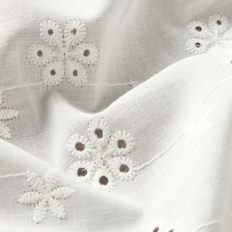 Tkanina bawełniana z haftem dzierganym w małe kwiatki – biel,  image number 2