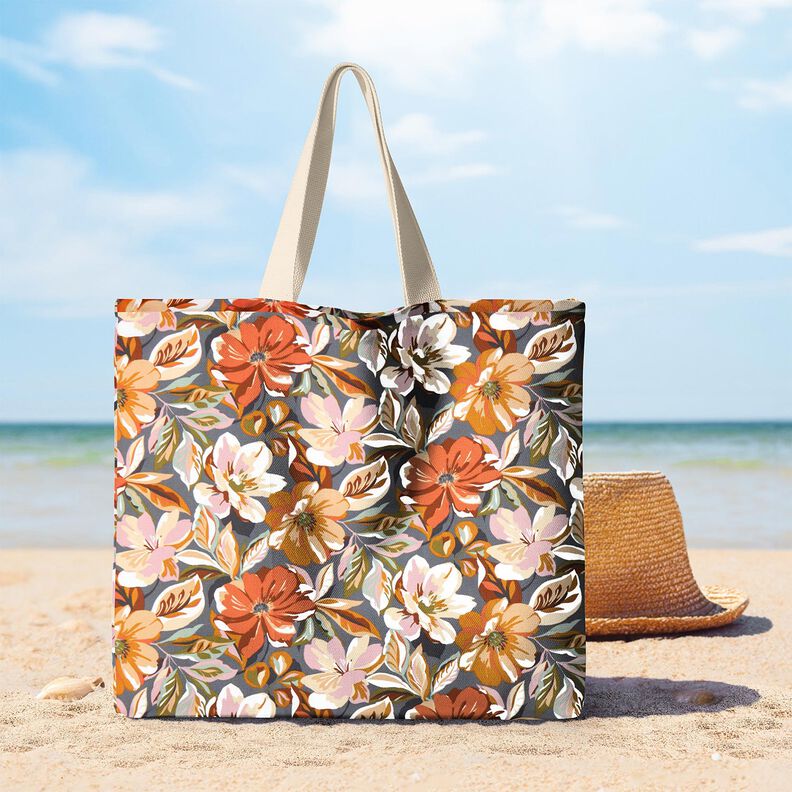 Bawełna powlekana stylowe kwiaty &ndash; szary łupek/r&oacute;żowy,  image number 5