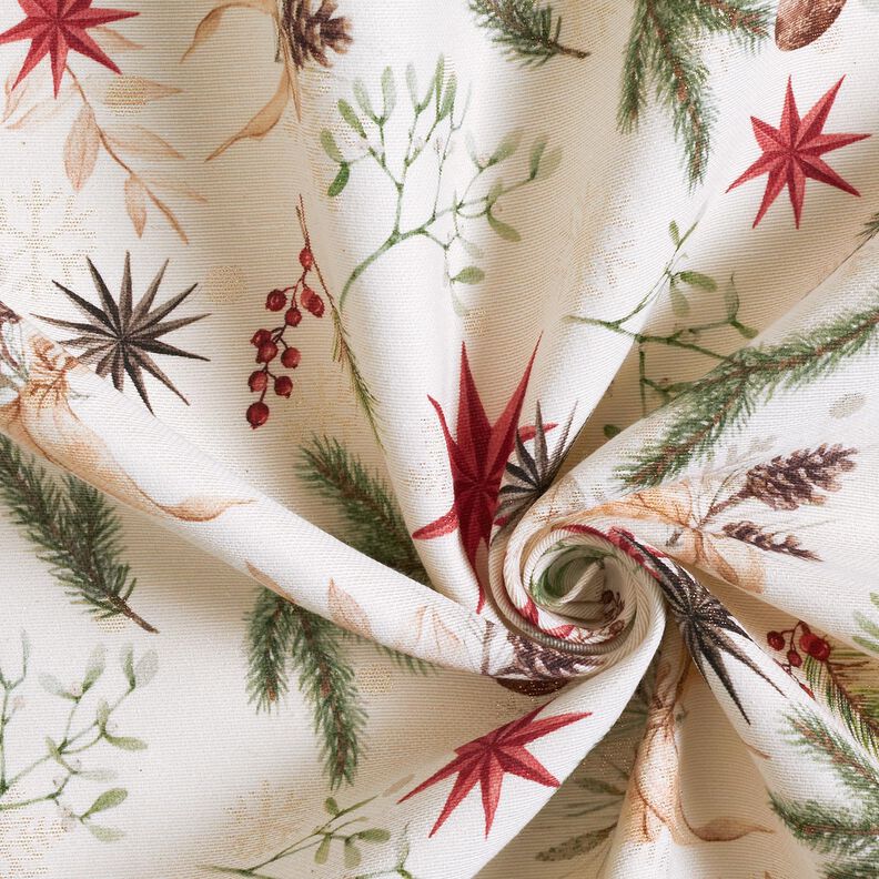 Tkanin dekoracyjna Żakard Lureks gałązki jodły – naturalny/złoto,  image number 3