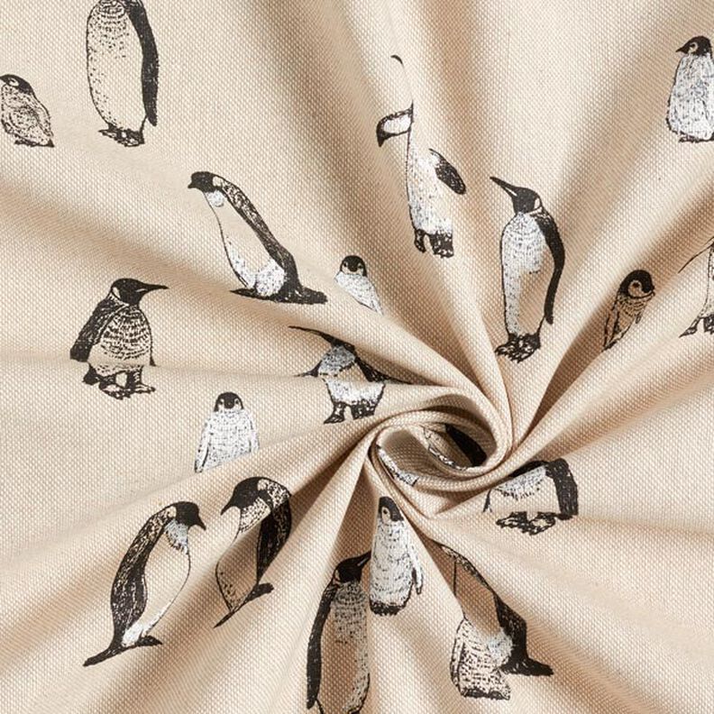 Tkanina dekoracyjna half panama Pingwiny – naturalny,  image number 5