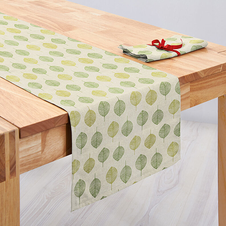 Tkanina dekoracyjna half panama Liście – naturalny,  image number 7