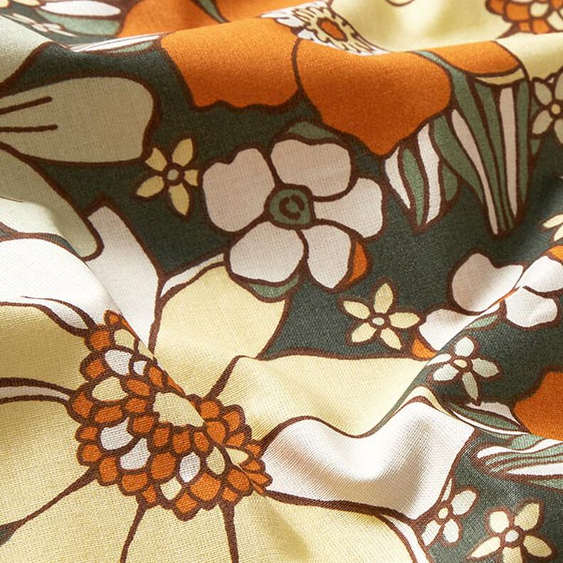 Tkanina bawełniana Kreton kwiaty retro – jasnopomarańczowy/jasna żółć,  image number 2