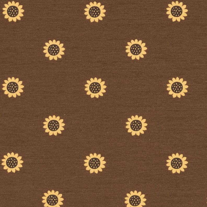 Dżersej bawełniany słoneczniki nadruk cyfrowy – ciemny brąz/żółty waniliowy,  image number 1