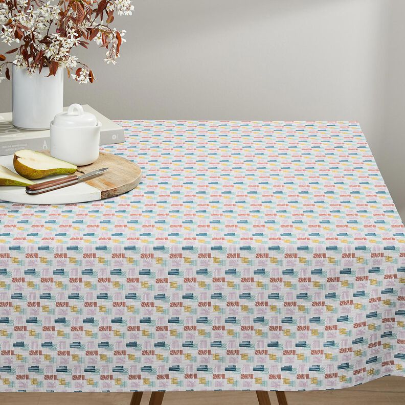 Tkanina bawełniana Kreton kreskowane kształty – srebrnoszary/pastelowy fiolet,  image number 8