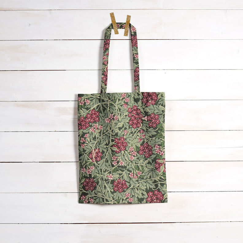 Tkanin dekoracyjna Half panama kwiaty jaśminu – ciemna pinia/bordo | Resztka 90cm,  image number 8