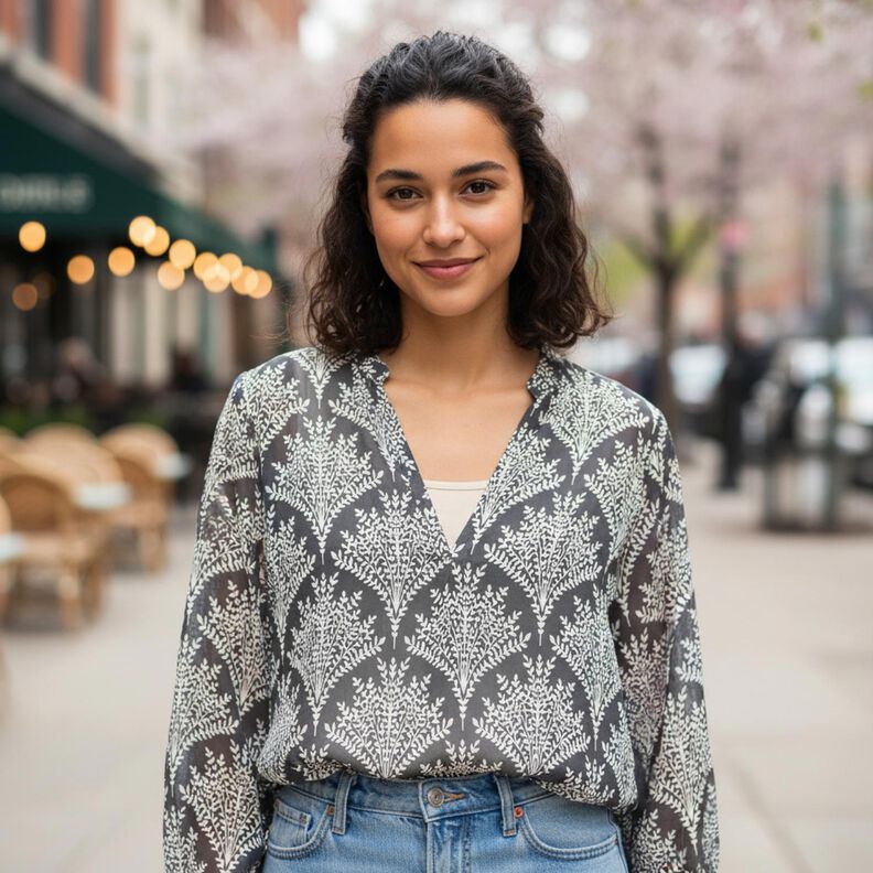 Szyfon w duże gałązki &ndash; czerń/biel,  image number 6