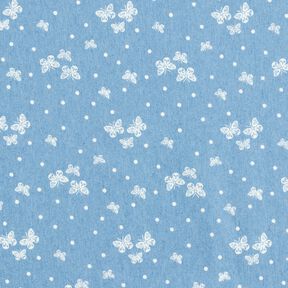 Chambray kropki i motyle – jasnoniebieski/mleczna biel, 