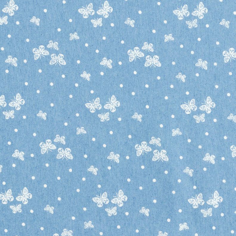 Chambray kropki i motyle – jasnoniebieski/mleczna biel,  image number 1