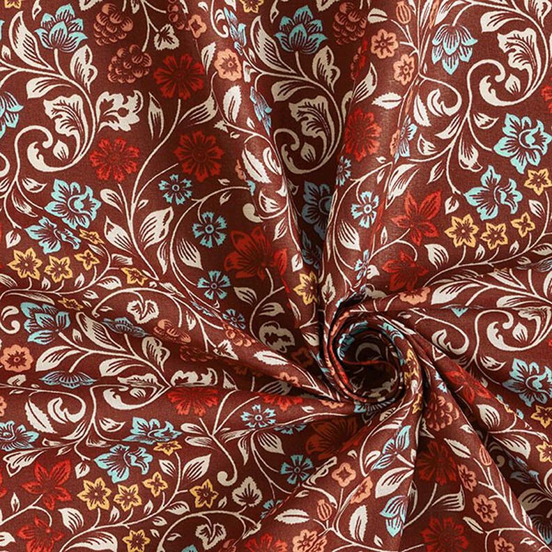 Tkanina bawełniana Kreton motywy kwiatowe – burgund/jasny kreci,  image number 3