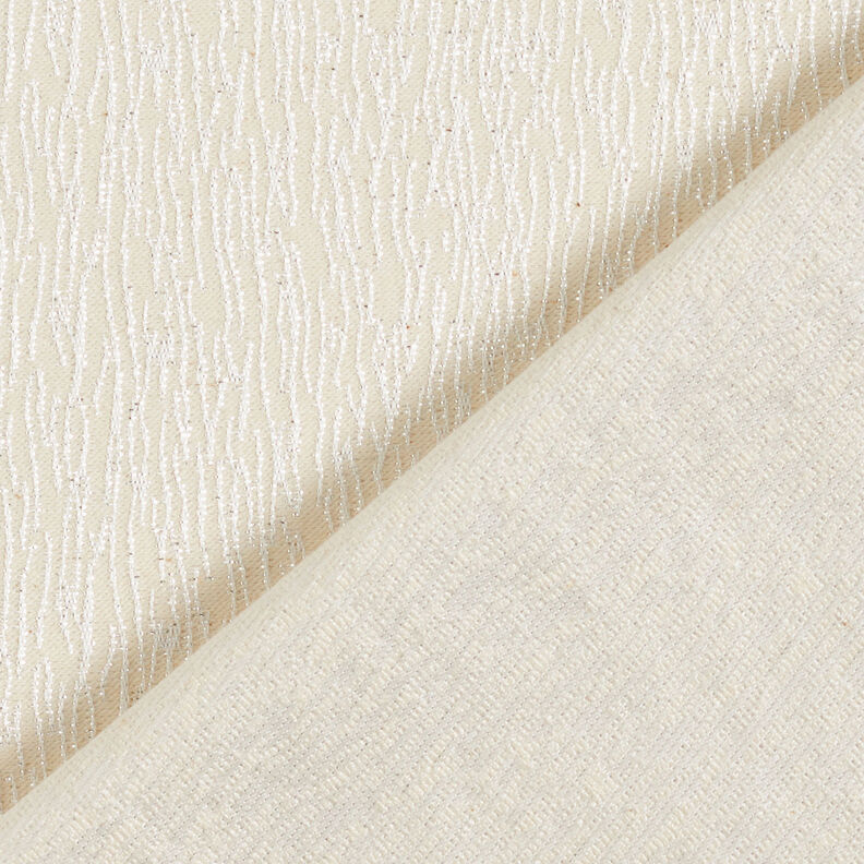 Żakard odzieżowy z połyskującymi serpentynowymi liniami – biel/srebro,  image number 5