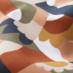 Tkanin dekoracyjna Half panama abstrakcyjne kwiaty retro – biel/miedź, 