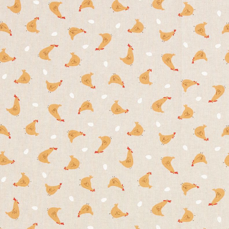 Tkanin dekoracyjna Half panama małe kury – naturalny/żółty curry,  image number 1
