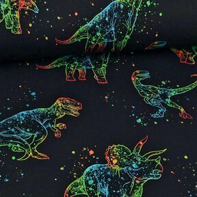 Dżersej bawełniany Kontury dinozaurów | Glitzerpüppi – czerń/mix kolorów, 