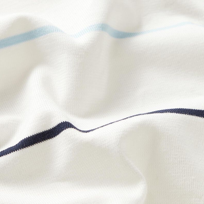 Dżersej bawełniany kolorowe paski – biel,  image number 2